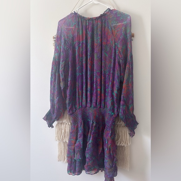 Ramy Brook Printed Rosanna Dress Size Medium Boysenberry Smocked Waist Paisley - Picture 5 of 6